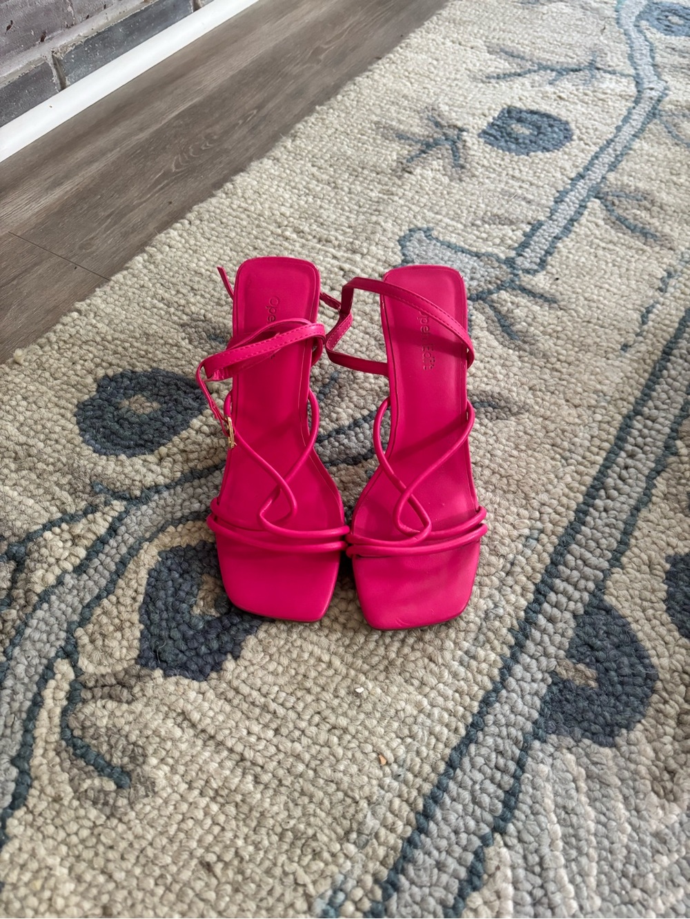 Women's Strappy Hot Pink Square-Toe Heels